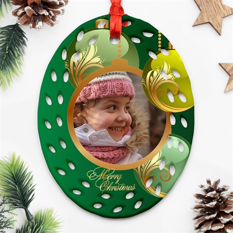 Green Christmas Filigree Oval Ornament (2 Sided) By Deborah Back