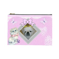 pink with lace hearts cosmetic bag large - Cosmetic Bag (Large) pink with lace hearts cosmetic bag large - Cosmetic Bag (Large)