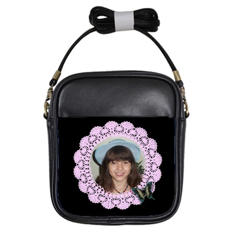 Black With Pink Lace Girls Sling Bag By Kim Blair Front
