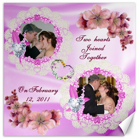 Pink Satin Two Hearts Joined 12 X 12 Canvas By Kim Blair 11.4 x11.56  Canvas - 1