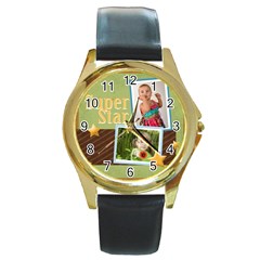 super star - Round Gold Metal Watch