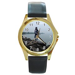 tony5 - Round Gold Metal Watch