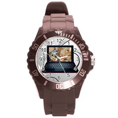 gray plastic sport watch large laptop frame - Round Plastic Sport Watch (L)