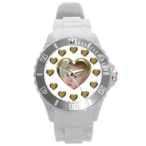 Hearts Round Plastic Sport Watch Large By Deborah Front