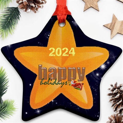 Happy Holidays 2012 Double Sided Star Ornament By Catvinnat Front