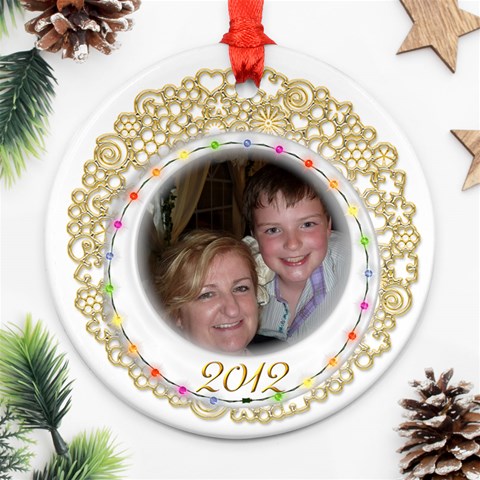 Gold Fillagree Festive Lights 2 Sided 2012 Ornament By Catvinnat Front