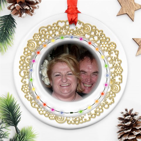 Gold Fillagree Festive Lights 2 Sided 2012 Ornament By Catvinnat Back