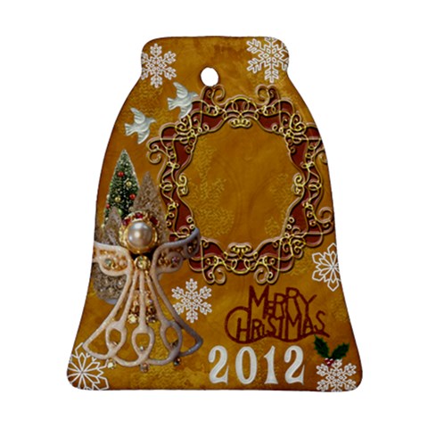 Gold Angel Merry Christmas 2023 Bell Ornament By Ellan Front