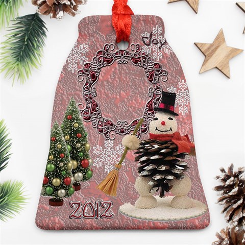 Vintage Snowman Bell Ornament By Ellan Front