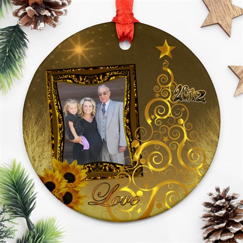 Gold Love Sunflower Round Ornament By Ellan Front