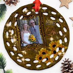 Gold Love Sunflower round filligree ornament - Ornament (Round Filigree)