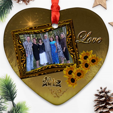 Gold Love Sunflower Heart Ornament By Ellan Front