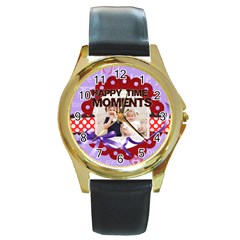 happy memonts - Round Gold Metal Watch