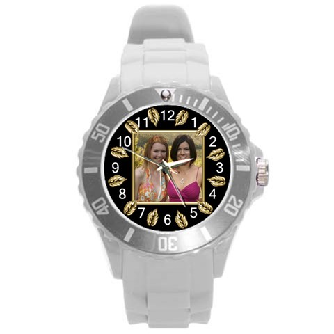 Gold Leaf Round Plastic Sport Watch Large By Deborah Front