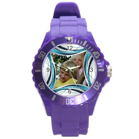 Blue And Silver Plastic Sport Watch Large By Deborah Front