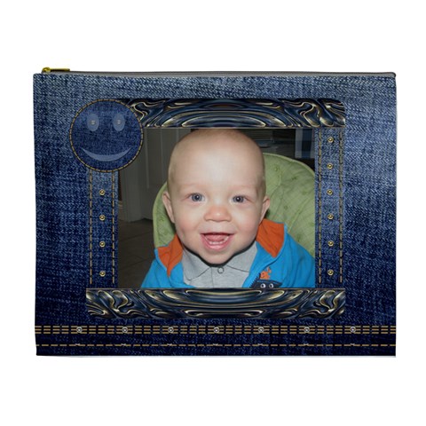 Denim Smile Xl Cosmetic Bag By Lil Front