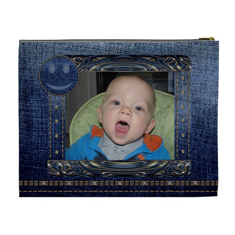 Denim Smile Xl Cosmetic Bag By Lil Back