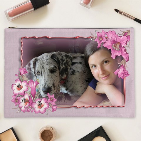Pink Flower Cosmetic Bag Xxl By Deborah Front