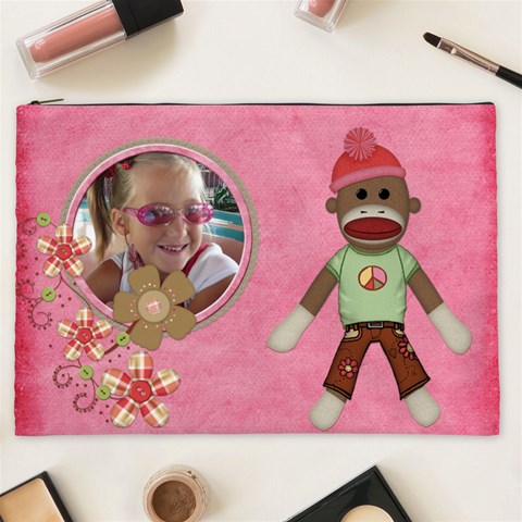 Sock Monkey Love Xxl Cosmetic Bag 1 By Lisa Minor Front