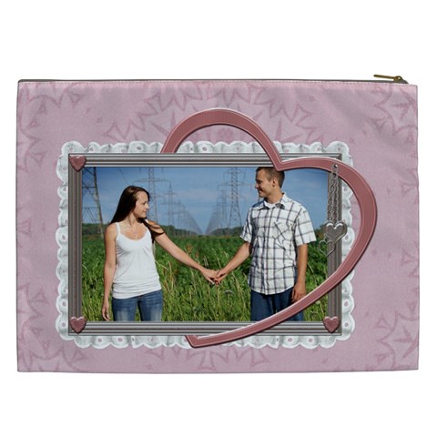 Pink Heart Xxl Cosmetic Bag By Lil Back
