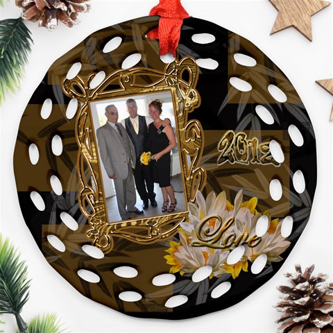 Round Filigree 2024 Black Gold Ornament By Ellan Front