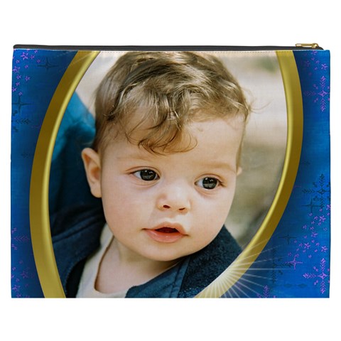 Blue And Gold Cosmetic Bag (xxxl) By Deborah Back