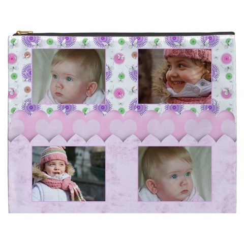 Pink Hearts Cosmetic Bag (xxxl) By Deborah Front