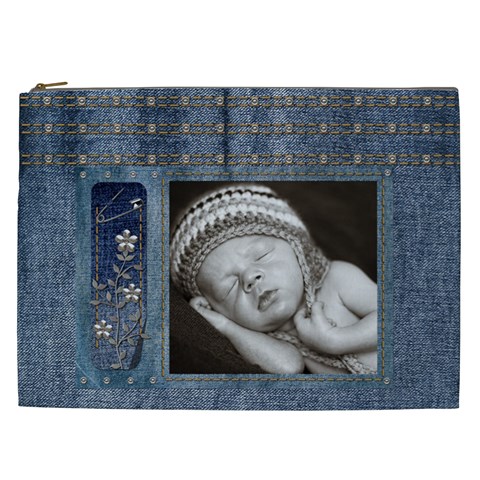 Studded Denim Xxl Cosmetic Bag By Lil Front