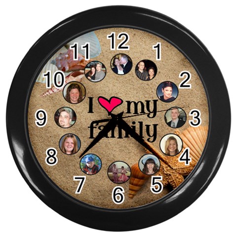 I Love My Family Beach Wall  Clock By Kim Blair Front