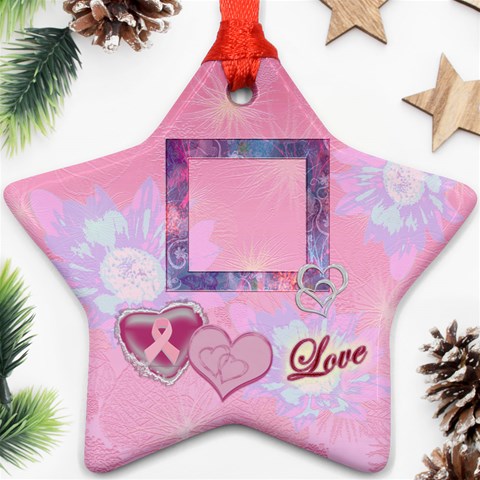 Breast Cancer Pink Love Star Ornament By Ellan Front