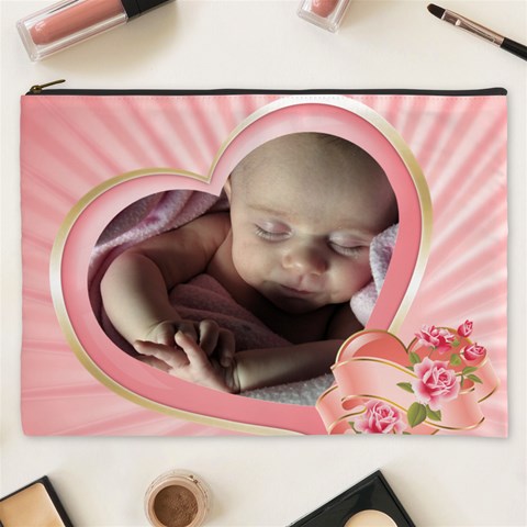 Pink Heart Cosmetic Bag Xxxl By Deborah Front