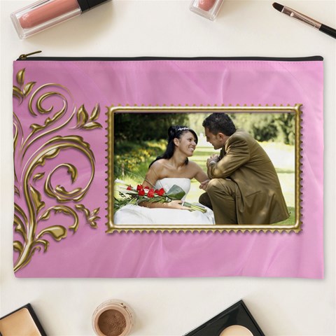 Pink And Gold Cosmetic Bag Xxxl By Deborah Front