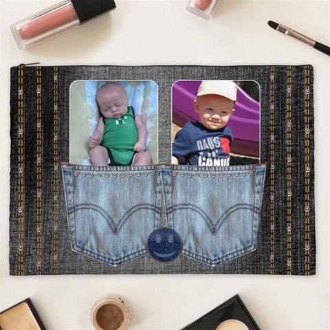 Denim Pocket Xxl Cosmetic Bag By Lil Front