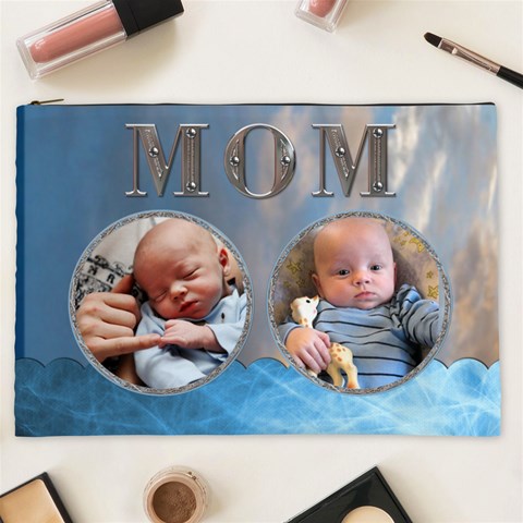 Mom Blue Xxl Cosmetic Bag By Lil Front