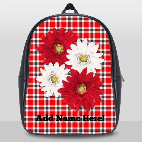 Red And White Daisy Personalized Backpack Bookbag By Angela Front