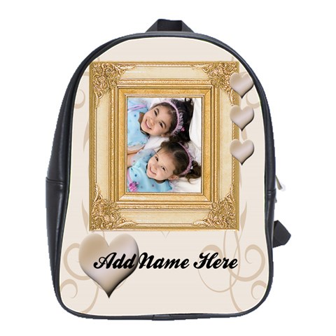 Cream Baroque Personalized Photo Backpack By Angela Front
