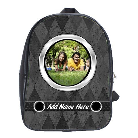 Charcoal/silver Photo Personalized Backpack By Angela Front