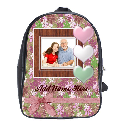 Pink/green Girls Photo Personalized Backpack By Angela Front