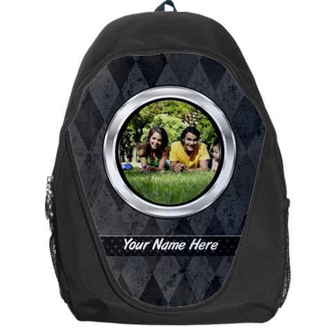 Black/gray Silver Frame Photo Personalized Backpack Rucksack By Angela Front