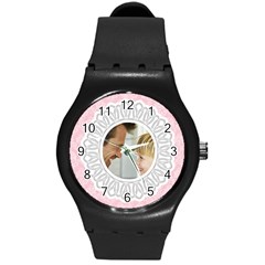 Lacy Pink/White Photo Watch - Round Plastic Sport Watch (M) Lacy Pink/White Photo Watch - Round Plastic Sport Watch (M)