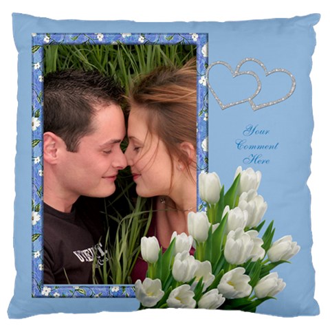 Tulips In Blue Large Cushion Case By Deborah Front