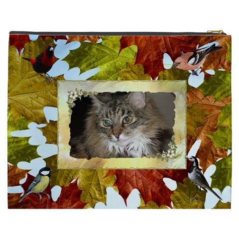 Fall Colors With Birds Cosmetic Bag (xxxl) 2 Sides By Kim Blair Back