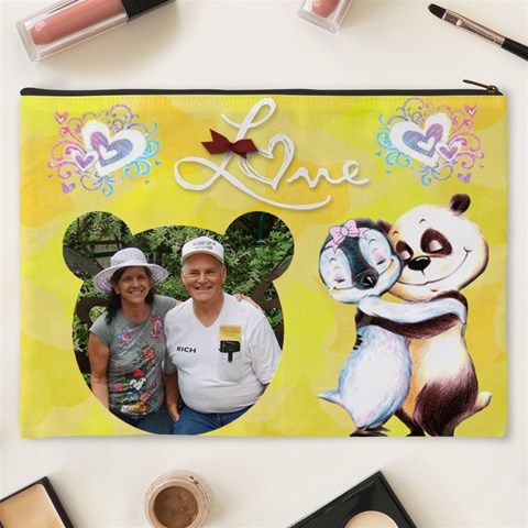 Penguin, Panda Love Cosmetic Bag (xxxl) 2 Sides By Kim Blair Back