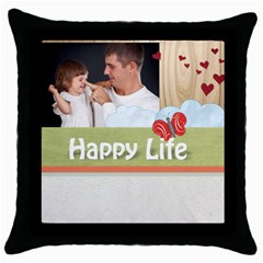 happy life - Throw Pillow Case (Black)