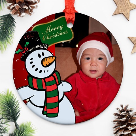 Snowman Round Christmas Ornament By Deborah Front