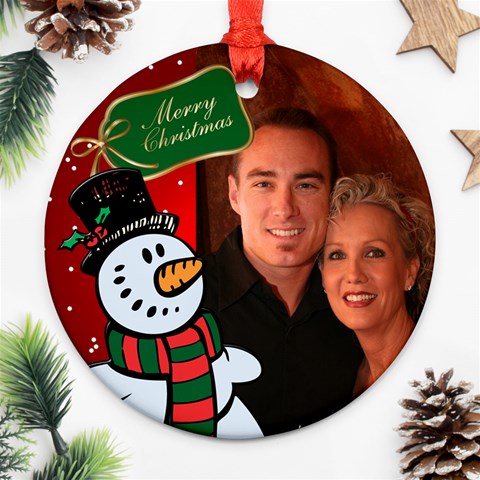 Snowman Round Christmas Ornament (2 Sided) By Deborah Front