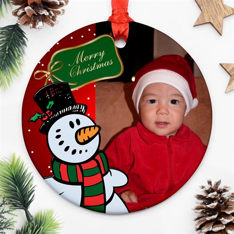 Snowman Round Christmas Ornament (2 Sided) By Deborah Back