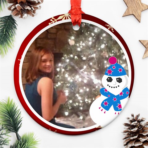 Snowman And White Frame Round Ornament (2 Sides) By Kim Blair Front