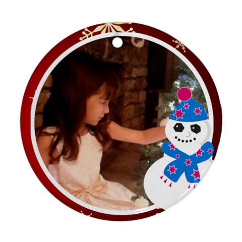 Snowman And White Frame Round Ornament (2 Sides) By Kim Blair Back