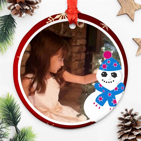 Snowman And White Frame Round Ornament (2 Sides) By Kim Blair Back